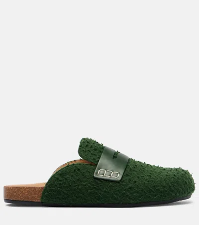 Jw Anderson Slip-on Mules With Fuzzy Texture And Buckle Detail In Green