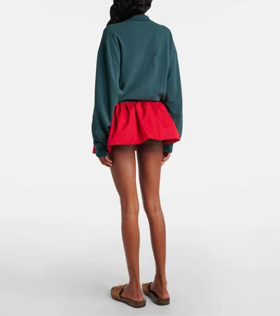 Miu Miu Poplin Mini Flared Skirt With Side Pockets In Red