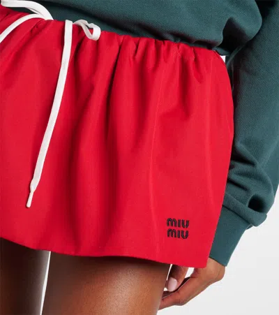 Miu Miu Poplin Mini Flared Skirt With Side Pockets In Red