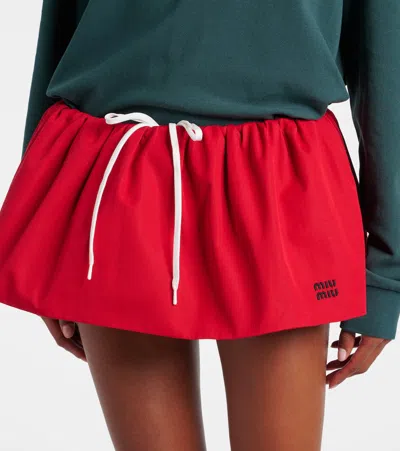 Miu Miu Poplin Mini Flared Skirt With Side Pockets In Red