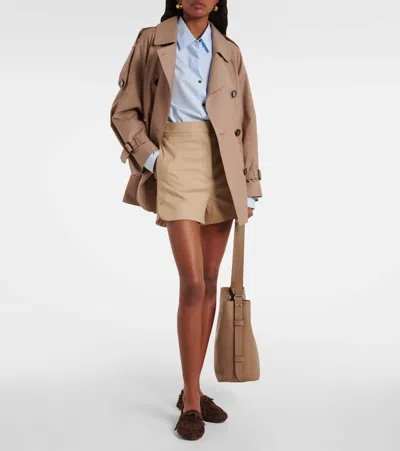 Max Mara Orbita High-rise Cotton-blend Shorts In Neutral
