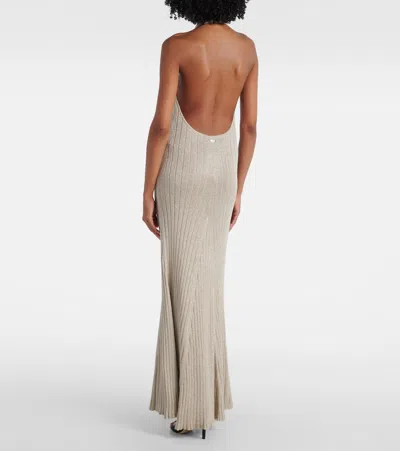 Tom Ford Lurex Rib Halter Neck Long Dress In Neutral