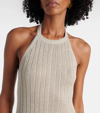 Tom Ford Lurex Rib Halter Neck Long Dress In Neutral