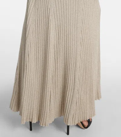 Tom Ford Lurex Rib Halter Neck Long Dress In Neutral