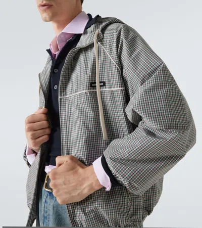 Miu Miu Checked Technical Jacket In Gray