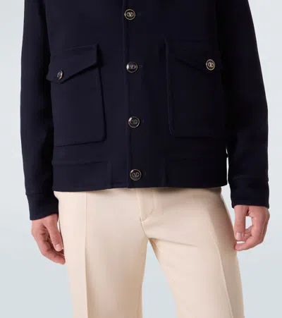 Valentino Knitted Bomber Jacket In Blue