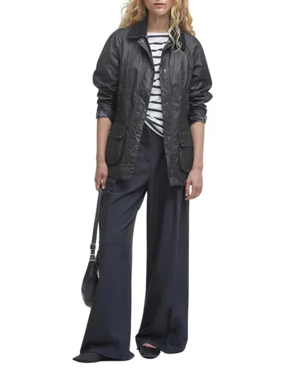 Barbour Black Coat With Button-up Front In Blue