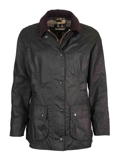 Barbour Classic Button-up Coat With Corduroy Collar In Black
