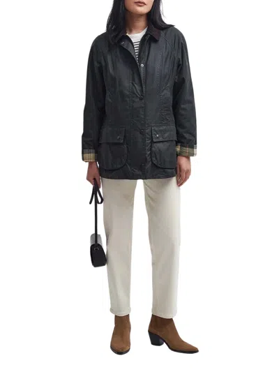 Barbour Classic Button-up Coat With Corduroy Collar In Black