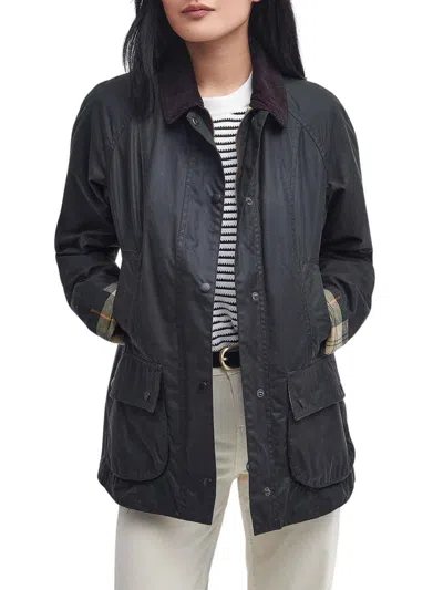 Barbour Classic Button-up Coat With Corduroy Collar In Black