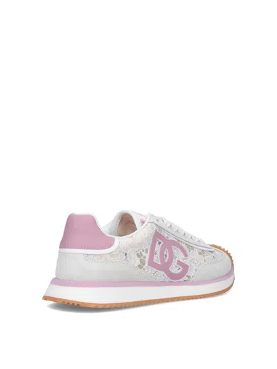 Dolce & Gabbana Dg Cushion Sneakers In Lace And Fabric In Multi