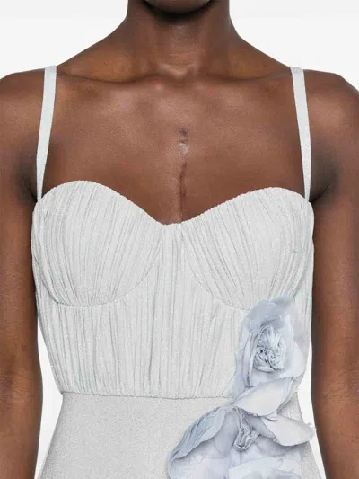 Elisabetta Franchi Flower-embroidery Lurex Gown In Gray