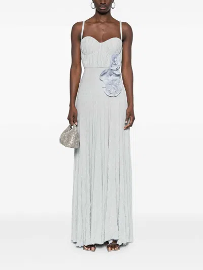 Elisabetta Franchi Flower-embroidery Lurex Gown In Gray