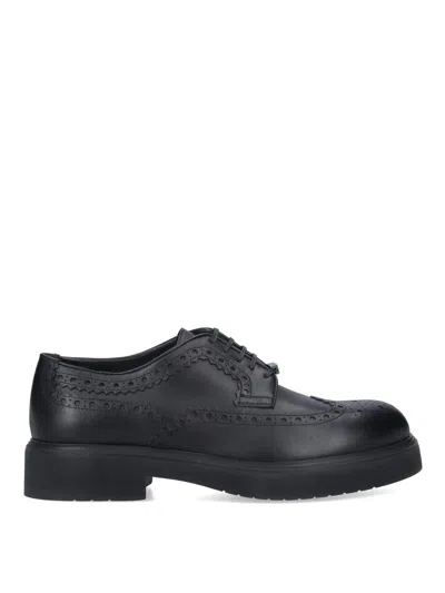 Ferragamo Lace Brogue Shoes Round Toe Rubber Sole In Black