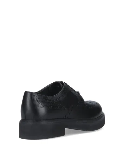 Ferragamo Lace Brogue Shoes Round Toe Rubber Sole In Black