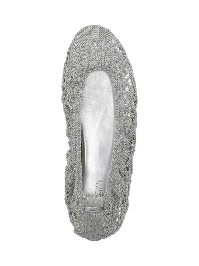 Isabel Marant Crochet Flat Ballerina Shoes Round Toe In Silver