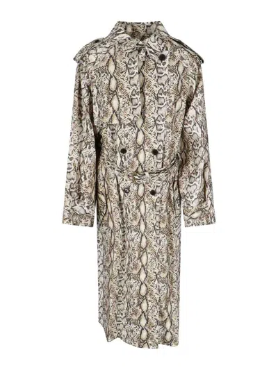 Isabel Marant Printed Animal Belted Waist Long Jacket In Gray
