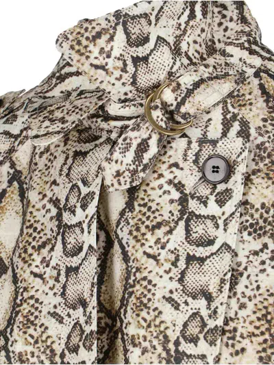 Isabel Marant Printed Animal Belted Waist Long Jacket In Gray