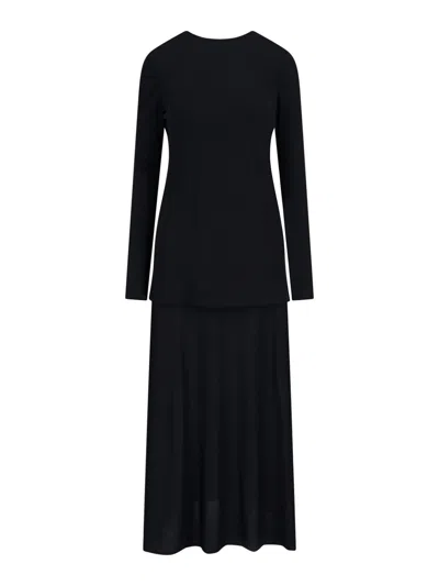 Jil Sander Black Layered Midi Dress In Black
