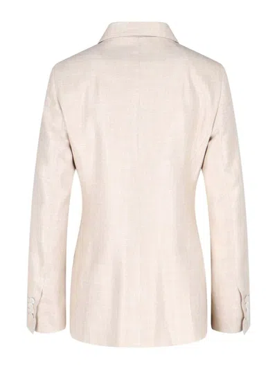 Kiton Double-breasted Jacket With Notch Lapels And Back Vent In White