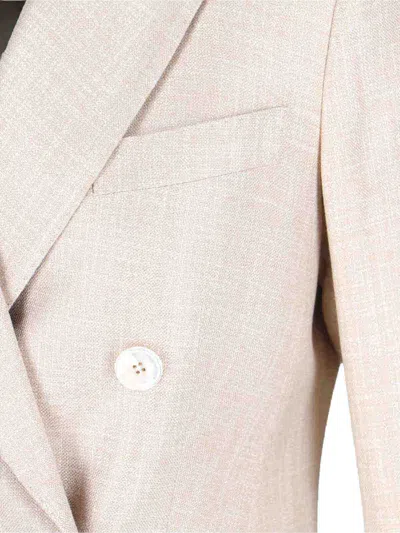 Kiton Double-breasted Jacket With Notch Lapels And Back Vent In White