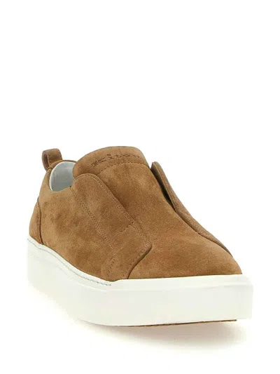 Kiton Slip-on Suede Leather Sneakers In Brown