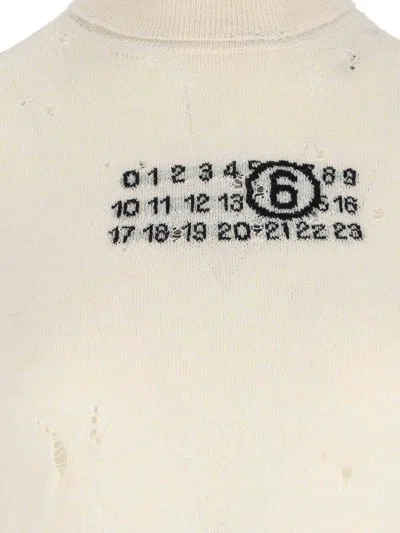 Mm6 Maison Margiela Distressed Crewneck Knitwear With Ribbed Finish In White