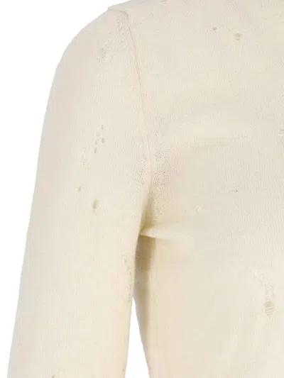Mm6 Maison Margiela Distressed Crewneck Knitwear With Ribbed Finish In White