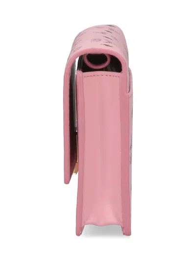 Mcm Large Wallet With Logo Shoulder Strap In Pink