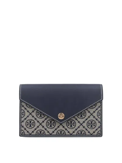 Tory Burch Borsa T-monogram Envelope Chain Wallet In Blue