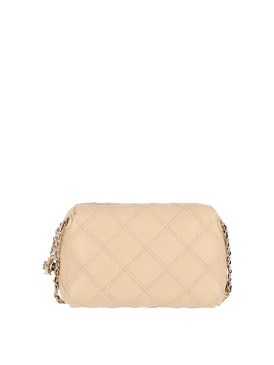 Tory Burch Borsa Crossbody Fleming Small In Pelle Trapuntata Colore Vaniglia In White
