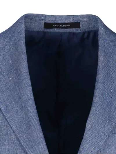 Tagliatore Tailored Jacket With Notched Lapel And Single Vent In Blue