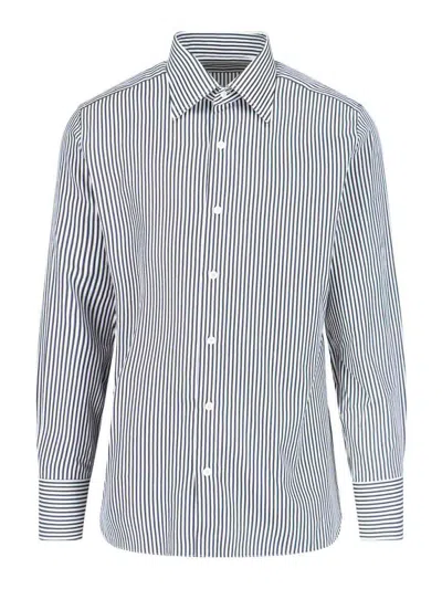 Tom Ford Striped Pattern Button-down Collar Long Sleeves Shirt In Multi
