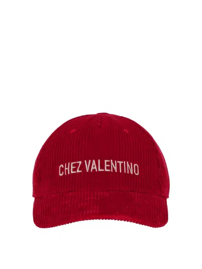 Valentino Garavani Corduroy Curved Brim Baseball Hat In Red