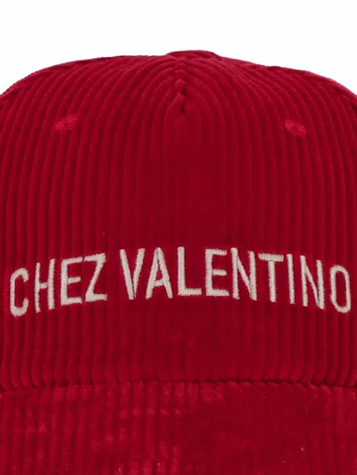 Valentino Garavani Corduroy Curved Brim Baseball Hat In Red