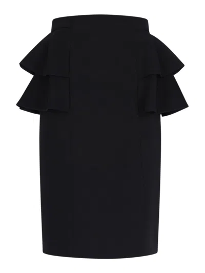Valentino Black Skirt With Ruffles On The Sides In Black