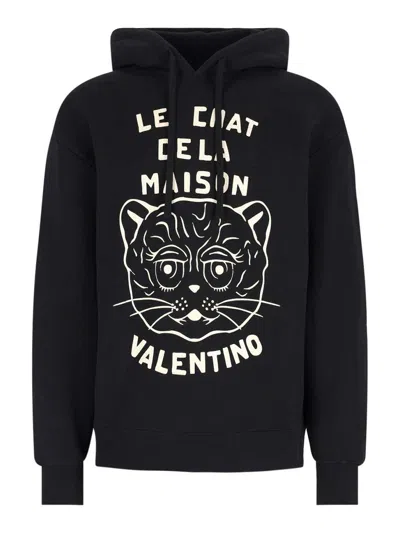 Valentino Jersey Felpa Le Chat De La Maison In Black
