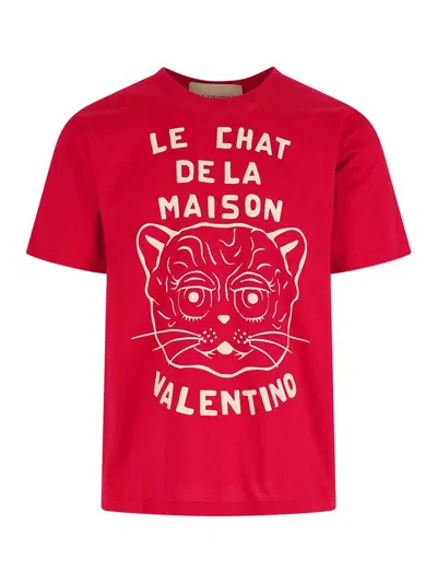 Valentino T-shirt With Chat De La Maison Print In Red