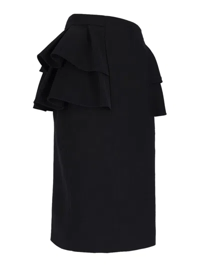Valentino Black Skirt With Ruffles On The Sides In Black