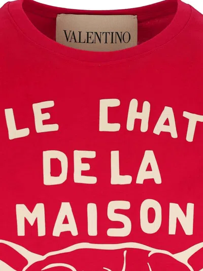 Valentino T-shirt With Chat De La Maison Print In Red