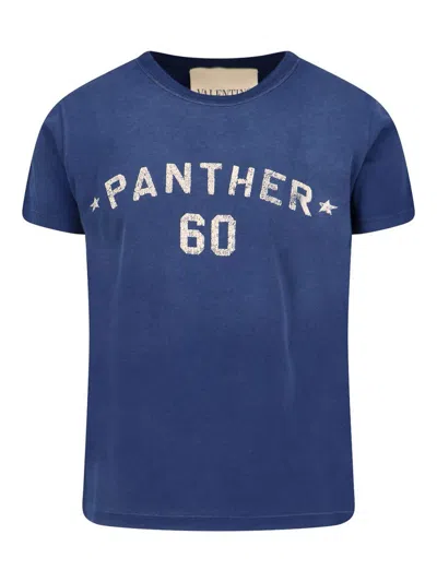 Valentino Panther Graphic Print Crew Neck T-shirt In Blue