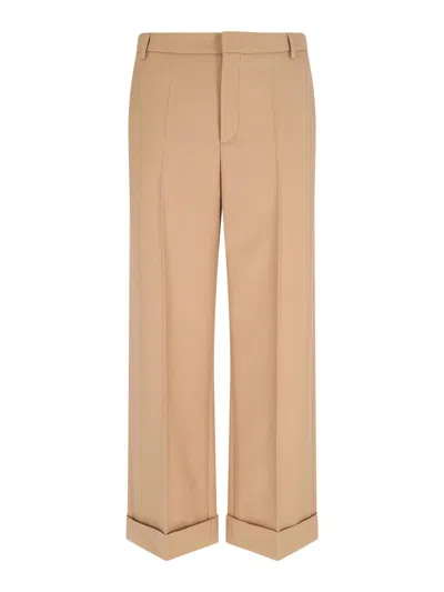 Valentino Camel-coloured Wool Trousers In Burgundy