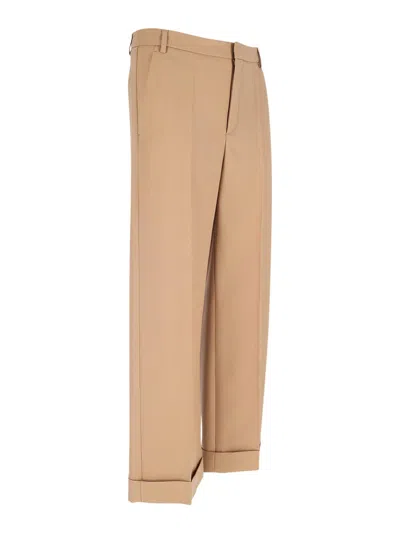 Valentino Camel-coloured Wool Trousers In Burgundy
