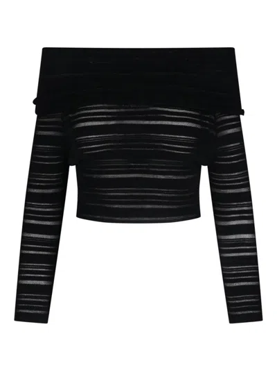 Andreädamo Off-shoulder Horizontal-stripe Top In Black
