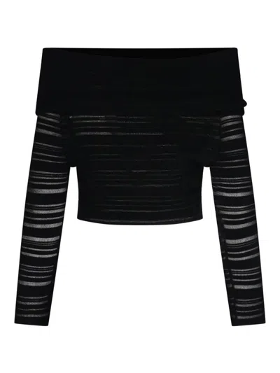 Andreädamo Off-shoulder Horizontal-stripe Top In Black