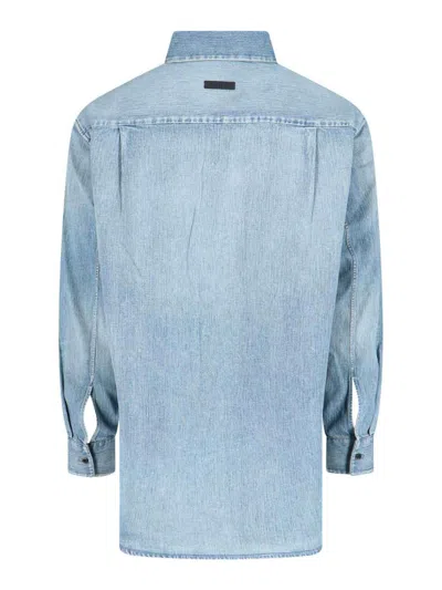 Fear Of God Light Blue Shirt With Faded Denim Effect In Animal Print