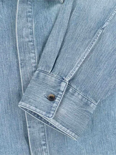 Fear Of God Light Blue Shirt With Faded Denim Effect In Animal Print