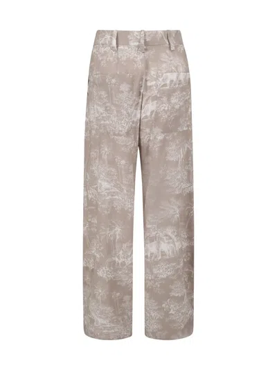 Ella Toile De Jouy Pattern Pants In Gray