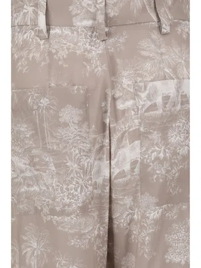 Ella Toile De Jouy Pattern Pants In Gray