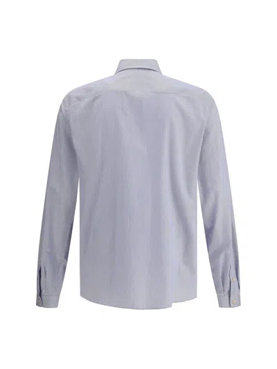 Valentino Striped Shirt With Embroidered Logo In Blue